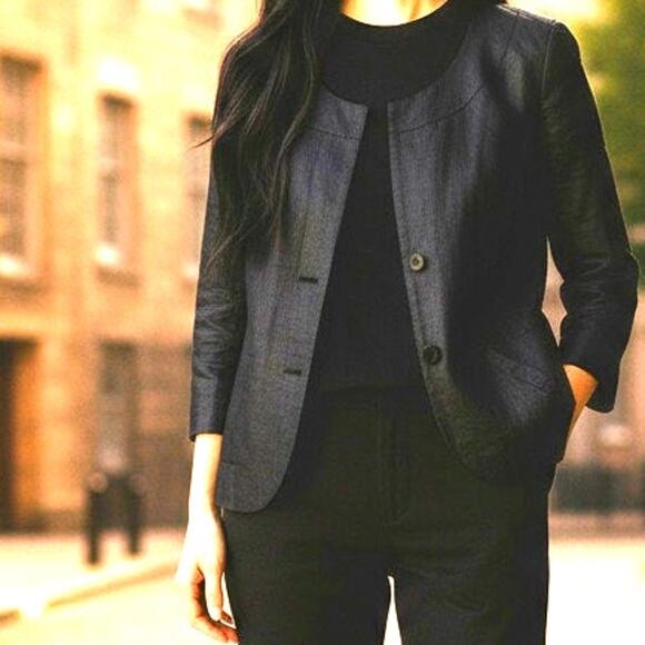 Anne Klein Jackets & Blazers - AK ANNE KLEIN 100% Linen Black Scoopneck Blazer - Size 10P